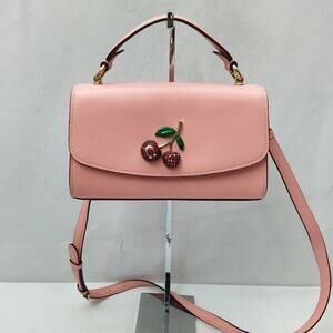 Coach Tilly Satchel 23 With Cherry Ping Leather Top Handle Crossbody Bag